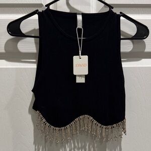 ANWD Black Beaded Fringe Crop Top